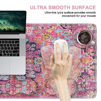 iLeadon Desk Mat Set,Boho Retro Art Mouse Pad with Wrist Rest | Mouse Pad Wrist Rest and Keyboard Wrist Rest Set,Large Mouse Pad,Coaster, 4in1 Rug Large Gaming Mouse Pad Set for Home Office - color: Boho Retro Art