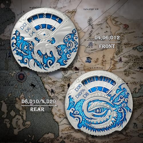 DND Dice DNDND Dragon Roulette Spinner D&D Dice 7-in-1 Spinner Metal DND Dice Set with Luxurious Gift Box for Dungeons and Dragon and Tabletop Game (Silver with Blue) - color: Dragon Silver Blue