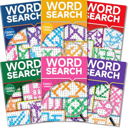 Elfew 8000+ Large Print Word Search Books for Adults & Teens & Seniors, 6-Pack with 330+ Themes Puzzles Activity Books for Brain Games & Stress Relief（Innovative Shape Word Search Design）