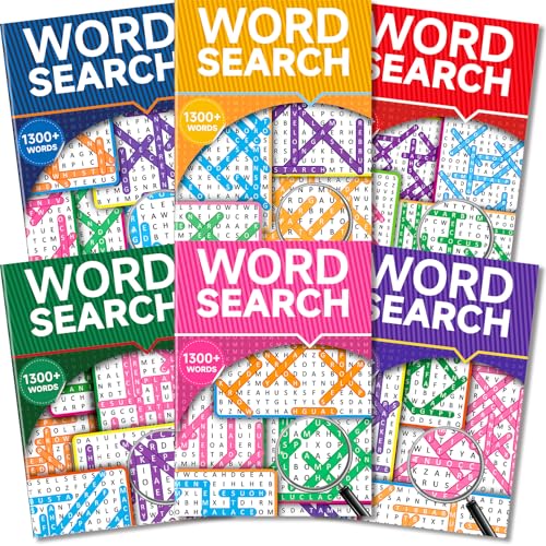 Elfew 8000+ Large Print Word Search Books for Adults & Teens & Seniors, 6-Pack with 330+ Themes Puzzles Activity Books for Brain Games & Stress Relief（Innovative Shape Word Search Design）