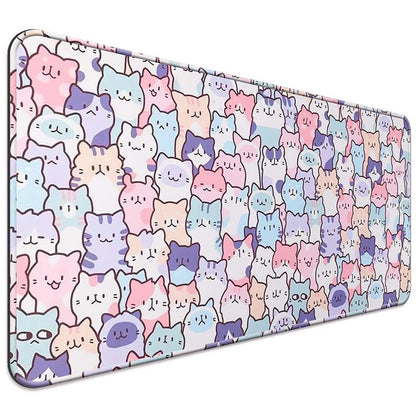Cute Kawaii Cat Mouse Pad, Gaming Office Home Mousepad, Computer Keyboard and Laptop Desk Mat for Women, Large Extended Non-Slip Rubber Base with Stitched Edges, 31.5x15.7x0.12 in, Pink - color: Cat