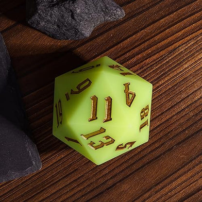 55mm Silicone D20 DND Dice, Large D20 Single 20 Sided Dice | Glow-in-the-Dark D20 Giant Dice with Gift Box for Dungeons and Dragons RPG Bar Pub Club Party Games (Olivine/Gold) - color: Olivine/Gold