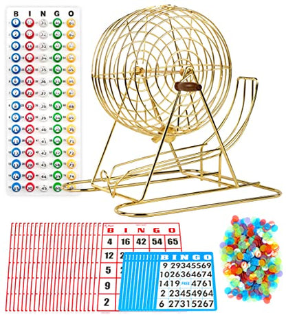 Regal Bingo Gold Professional Bingo Game Set with 11" Wheel Cage, 75 Bingo Balls, Master Board, 18 Bingo Cards & 25 Jumbo Reusable Cards, and Colorful Chips - Bingo Games for Adults Large Group - color: Professional Gold