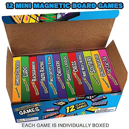 Gamie Magnetic Board Travel Games for Kids, Includes 12 Retro Fun Games - 5" Compact Design, Individually Boxed Travel Essentials for Kids 4-8, 8-12, Road Trip/Airplane/Camping, for All Ages