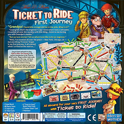Ticket to Ride First Journey - Kids Train Board Game for Families, Strategy for Children, Board Games for Kids, Family Fun for Children & Families, 2-4 Players Ages 6+, 15-30 Min | For young players, connect cities on tickets, Simplified map suits small h