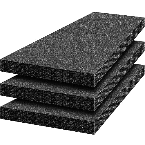 Yaomiao 3 Sheets Customizable Polyethylene Foam 54" x 16" x 2" Thick Black Packing Foam Inserts for Cases Thick Polyethylene Foam Sheet for Packaging and Crafts