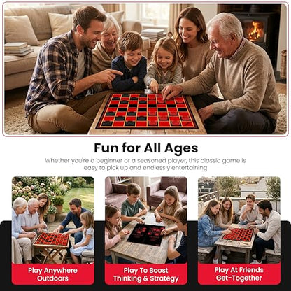 Kangaroo - Multiplayers Strategy Checker Board Game for Kids & Adults - Portable Educational Travel Cardboard Checkers - Includes Large Board w/ 24 Checkers (12 Red and 12- Black) 15x15 Inches