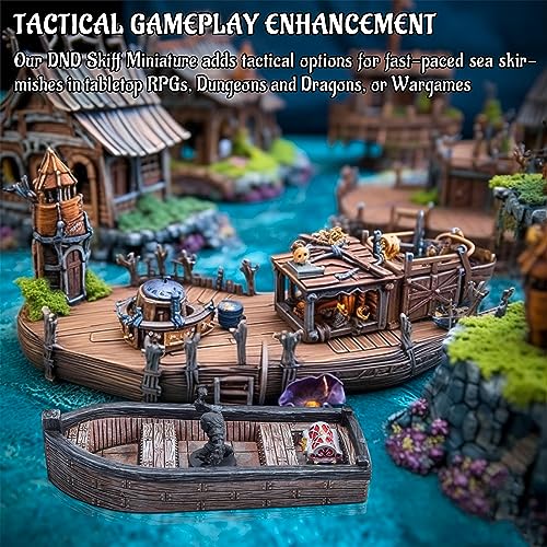 CZYY Fantasy Skiff Miniature, Resin Boat Terrain for Tabletop RPGs | Compact Resin Scatter Terrain, Rowboat Design, Fits Battle Mats & Miniatures, For Wargames, Treasure Hunts & Sea Adventures