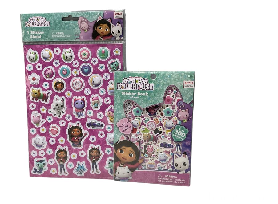 Gabby Dollhouse Sticker Book Plus Puffy Sticker Sheet Bundle