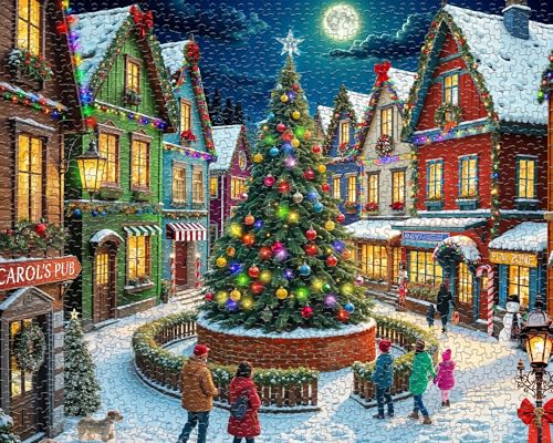 Springbok Merry Town Square 1000 Piece Jigsaw Puzzle for Adults - Christmas and Holiday Puzzle - Unique Cut Pieces - Made in USA - style: Merry Town Square