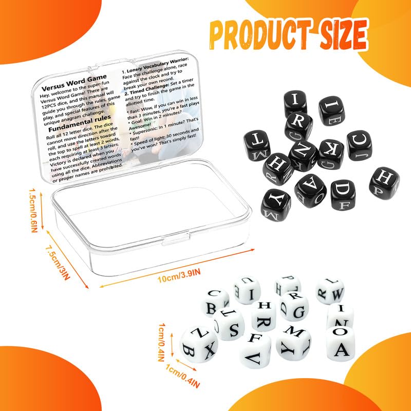 24 Pcs Dice Set, The Crossword Solitaire Game, 6 Sided Dice Crossword Creative Game, Two-Player Interactive Family English Letter Dice Games for Adults