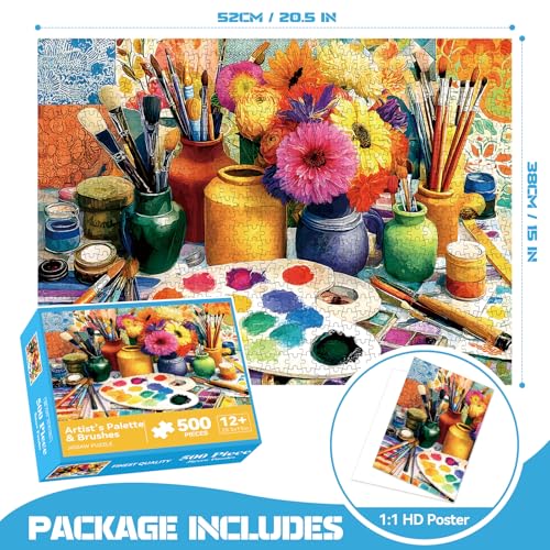 EIYRURU 500 Piece Jigsaw Puzzle for Adults –Artist Studio Jigsaw Puzzles 500 Pieces, Flowers Brushes Palette Puzzles for Adults 500 Pieces, Challenging Perfect for Game Nights, 20.5 X 15 in - color: Artist Studio