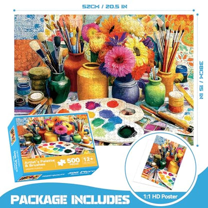 EIYRURU 500 Piece Jigsaw Puzzle for Adults –Artist Studio Jigsaw Puzzles 500 Pieces, Flowers Brushes Palette Puzzles for Adults 500 Pieces, Challenging Perfect for Game Nights, 20.5 X 15 in - color: Artist Studio