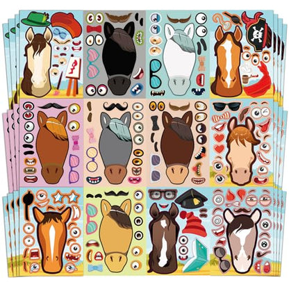 Aowplc 48 Pcs Make A Horse Sticker Sheets Mix and Match for Kids Horse Party Favors Supplies Birthday Gifts Activity Crafts - style: Horses