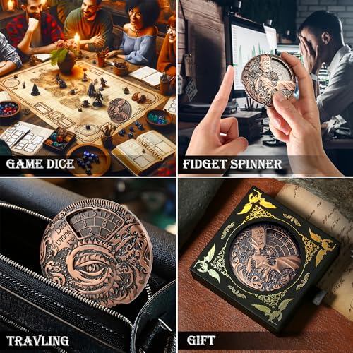 DND Spinner Dice DNDND 7-in-1 Fidget Spinner Metal D&D Dice Set with Gorgeous Gift Box for Dungeons and Dragon and Tabletop Game (Copper) - color: Dragon Copper