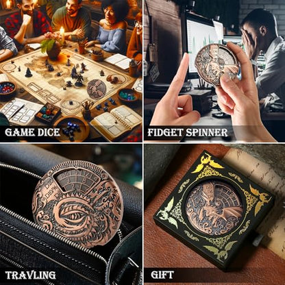 DND Spinner Dice DNDND 7-in-1 Fidget Spinner Metal D&D Dice Set with Gorgeous Gift Box for Dungeons and Dragon and Tabletop Game (Copper) - color: Dragon Copper