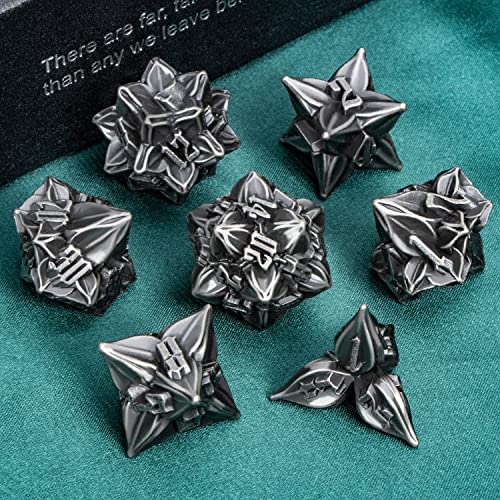 ARUOHHA DND Metal Dice Set Leaf Design Polyhedral Dice with Box, 7PCS D and D Dice RPG Role Playing Games D20 D12 D10 D8 D6 - color: Cobalt Nickel