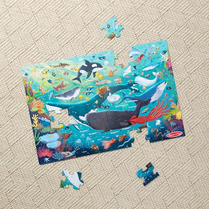 Melissa & Doug Underwater Jumbo Floor Puzzle 48-Piece Ocean Animal Toy | 48 Wipe-Clean Pieces, 3x2 Feet, Ocean Animal Scene and Illustrated Guide, Floor Puzzle Play, Preschool Toys for Kids, Ages 3+