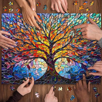 PICKFORU Stained Glass Puzzle Tree of Life Puzzles for Adults 1000 Pieces, Impossible Hard Difficult Challenging Puzzles for Adults, Colorful Mosaic Tree of Life Jigsaw Puzzle 1000 Pieces
