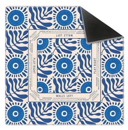 Boho Blue Mahjong Mat 31.5x31.5 Inch, Mediterranean Tiles Non-Slip and Noise Reduction Mah Jong Table Mat Cover Gifts for Mahjong Lovers Poker Board Games Dominoes - color: Boho Blue Mahjong