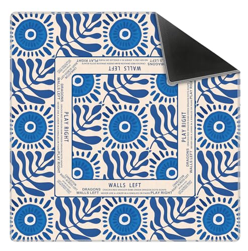 Boho Blue Mahjong Mat 31.5x31.5 Inch, Mediterranean Tiles Non-Slip and Noise Reduction Mah Jong Table Mat Cover Gifts for Mahjong Lovers Poker Board Games Dominoes - color: Boho Blue Mahjong