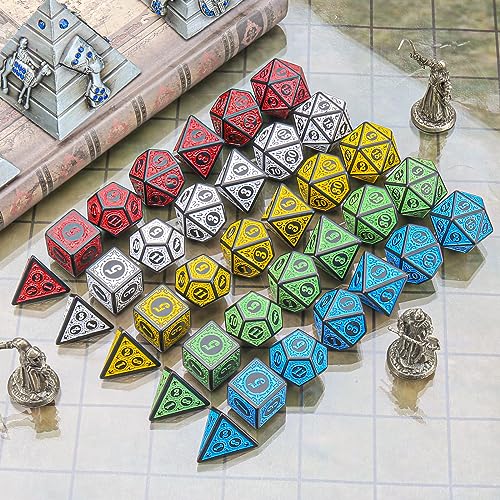 Coyeekn 35Pcs Retro DND Polyhedral Dice Set with Storage Pouch | 5 Complete Polyhedral Dice Sets (D4-D20), Great for D&D, MTG & Tabletop RPG Games - color: 35pcs-retro Sets