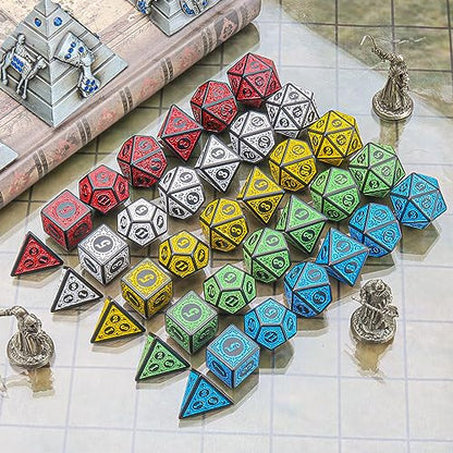 Coyeekn 35Pcs Retro DND Polyhedral Dice Set with Storage Pouch | 5 Complete Polyhedral Dice Sets (D4-D20), Great for D&D, MTG & Tabletop RPG Games - color: 35pcs-retro Sets