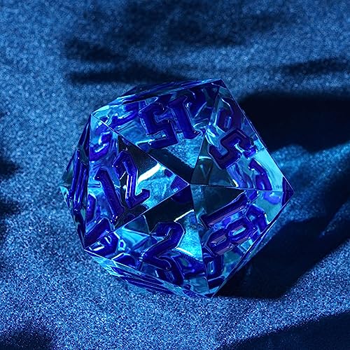 55mm 20 Sided DND Dice, Giant D20 D&D Polyhedral Dice Large D20 with Die Gift Box for Dungeons and Dragons, RPG Table Games (Transparent Blue/Blue Numbers) - color: Transparent Blue/Blue Numbers