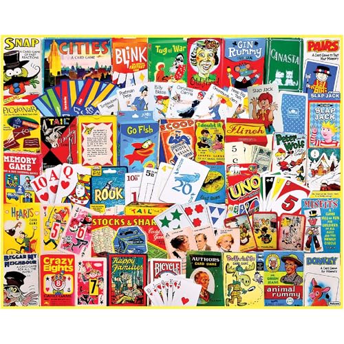 White Mountain 300 Piece Jigsaw Puzzle Retro Collage Gift, Card Games | Large Pieces, Gift for Adults and Family, 18"x24" in