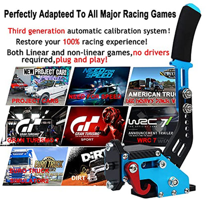 Obokidly 14Bit USB Handbrake SIM for Xbox ONE Racing Games Compatible with Logitech G920 Not for G923 FANATECOSW Dirt Rally Without Clamp (Blue) - color: Blue