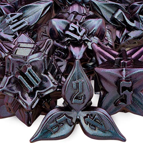 ARUOHHA DND Metal Dice Set Purple Leaf Design Polyhedral Dice with Box, 7PCS D and D Dice RPG Role Playing Games D20 D12 D10 D8 D6 - color: Blue Purple