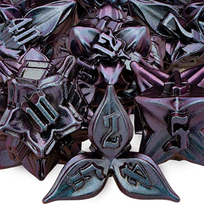 ARUOHHA DND Metal Dice Set Purple Leaf Design Polyhedral Dice with Box, 7PCS D and D Dice RPG Role Playing Games D20 D12 D10 D8 D6 - color: Blue Purple