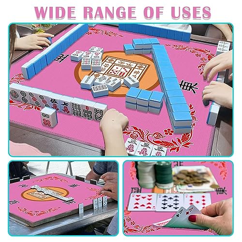Mahjong Mat, Mahjong Table Mat for Tile Game, 31.5 in x 31.5 in Anti Slip and Noise Reduction Table Cover for Poker Card Board and Dominoes(Pink) - color: C-pink