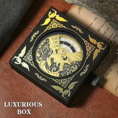 Dragon Roulette Spinner Dice DNDND 7-in-1 Fidget Spinner Metal DND Dice Set with Luxurious Gift Box for Dungeons and Dragon and Tabletop Game (Gold with Black) - color: Dragon Gold