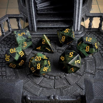 LUCKY-M Kambaba Jasper Dice DND Set, 7PCS Gemstone Dice for Dungeons and Dragons for RPG MTG Table Games, Stone Dice Set D&D, Valentines Day Gift for Him - color: Gem-kambaba Jasper
