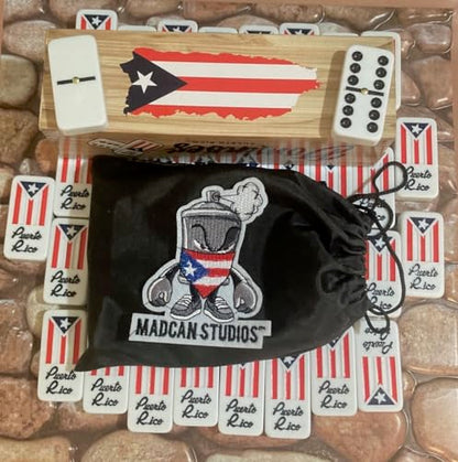 Puerto Rico Dominoes Set, Travel Bag No Wood Box Puerto Rican Domino Set, Boricua Style Accessories Double six Large Adult Size Dominos with Puerto Rico Flags