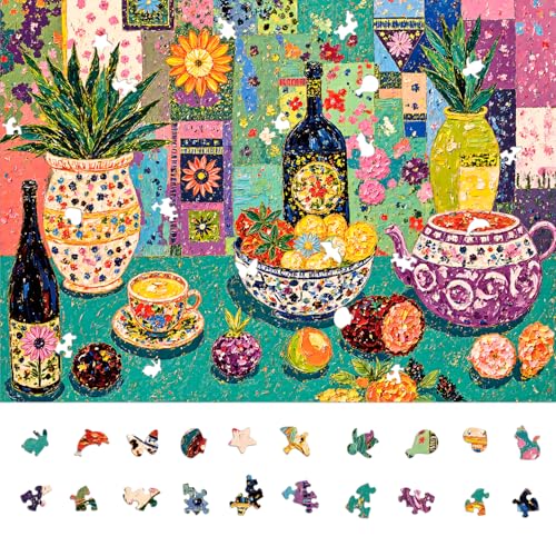 Vibrant Floral Still Life Jigsaw Puzzles for Adults 1000 Pieces, Irregularly Shaped Difficult Puzzles Perfect for Game Night, Great Gift Idea, Size 26.65 x 19.25 in - color: Still-life-fiesta