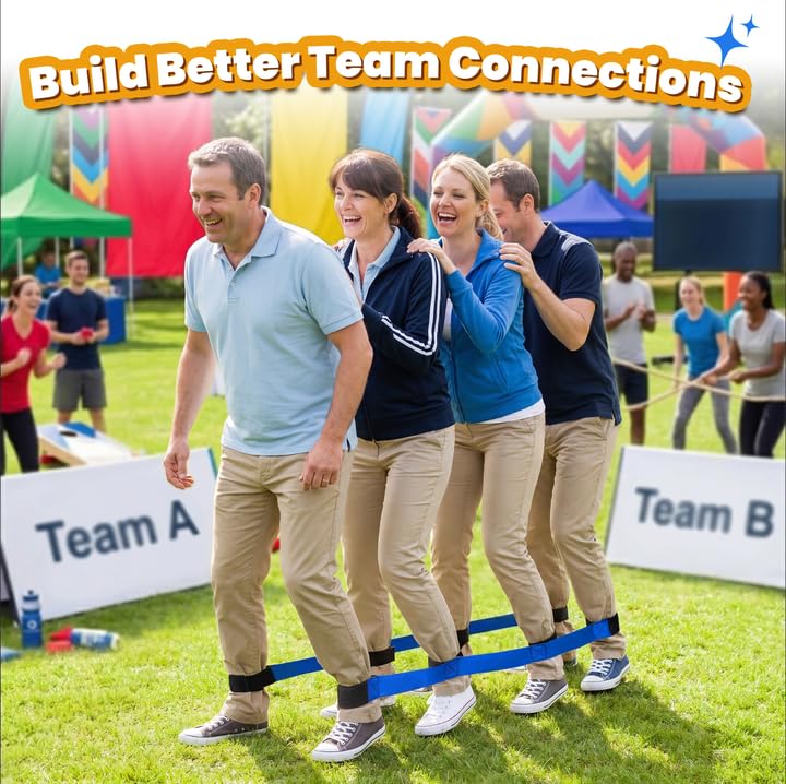 3 Legged Race Bands, Field Day Games for Adults, 4 Players 2pk | Outdoor Games for Carnival, Family Reunion & Backyard Party,Team Building Relay Race Bands - color: 2pk(red+blue)-4persons