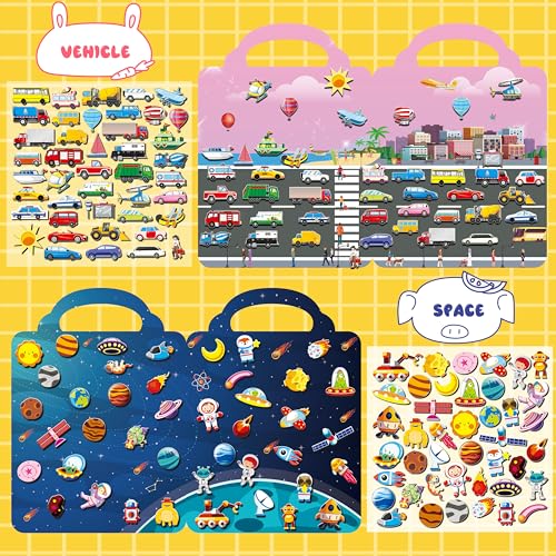 Kalysky 6Set Puffy Sticker Books for Kids 2-4, 3D Reusable Stickers Books for Toddlers 1-3 2-4,Farm+Animal+Dinosaurs+Ocean World+Space+Vehicle - color: 6 Set - Farm/Animal/Dinosaurs/Ocean/Space/Vehicle