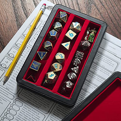 Forged Dice Co. Premium 3-Row Dice Case - Combination Dice Box and Dice Tray - Protects Polyhedral Dice Sets - Felt-Lined Storage Rows - Magnetic Lid Closure - Perfect Metal Dice Storage Box - Red - color: Red