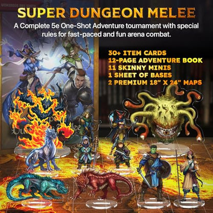 Wondrous One Shot - Super Dungeon Melee Collection, Complete 5e One-Shot Adventure, Miniatures, Adventure Book, Encounter Maps and Item Cards, Gifts for Players & Game Master
