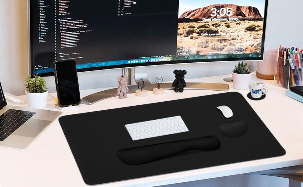Large Mouse Pad and Keyboard Wrist Rest, Desk Pad for Keyboard and Mouse, 4-in-1 Large Gaming Mouse Pad with Wrist Support, Desk Mat for Home Office Study Game-Black - color: Black