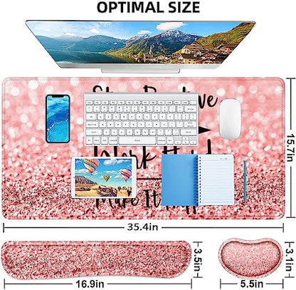 Lateefah Mouse Pad with Wrist Rest, Desk Mat + Keyboard Wrist Rest Set, Desk Pad for Keyboard and Mouse, 4-in-1 Large Mouse Pad with Wrist Support for Office, Home - color: 4Pcs-Pink Stay Positive