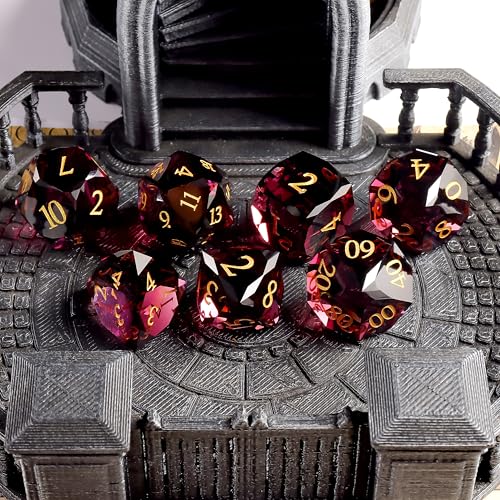 Crystal Amethyst Polyhedral Dice Set for DND (7-Piece) - Hand-Polished Gemstone Gaming Dice for Dungeons and Dragons & Tabletop RPGs, with Gift Case - color: Sj-007