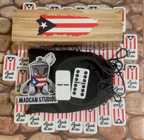 Puerto Rico Dominoes Set, Travel Bag No Wood Box Puerto Rican Domino Set, Boricua Style Accessories Double six Large Adult Size Dominos with Puerto Rico Flags
