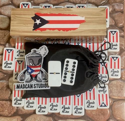 Puerto Rico Dominoes Set, Travel Bag No Wood Box Puerto Rican Domino Set, Boricua Style Accessories Double six Large Adult Size Dominos with Puerto Rico Flags