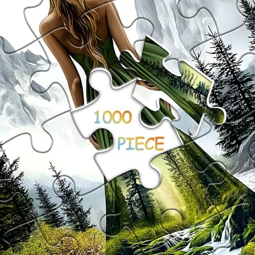 Impossible Puzzles for Adults 1000 Pieces, Woman Forest Landscape Puzzles, Mountain River Nature Puzzle, Beautiful Lady Mountain Jigsaw Puzzle Scenery - style: Verdant Muse puzzle