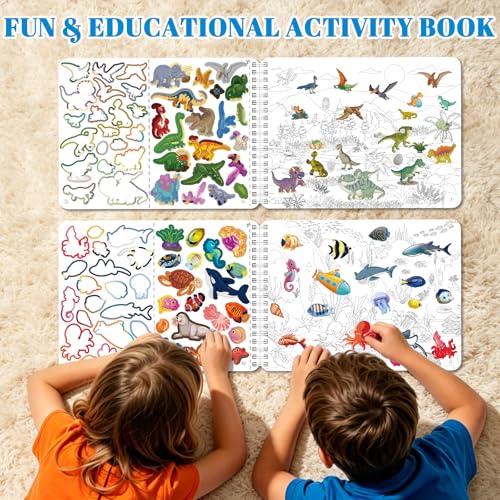 Kalysky Dinosaur and Ocean Animal Sticker Book for Kids Ages 4-8 | Search and Find Sticker Activity Book,Travel Toys for Toddlers, Airplane & Road Trip Games, Educational Fun - color: Dinosaur and Ocean Animal
