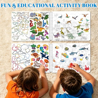 Kalysky Dinosaur and Ocean Animal Sticker Book for Kids Ages 4-8 | Search and Find Sticker Activity Book,Travel Toys for Toddlers, Airplane & Road Trip Games, Educational Fun - color: Dinosaur and Ocean Animal