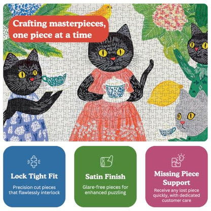 Cross & Glory | 1000 Piece Jigsaw Puzzles for Adults | The Whiskered Tea Society | Whimsical Cat Puzzles for Adults | Garden Tea Party Scene | Satin Finish Cat Puzzle | Ages 14+ - color: The Whiskered Tea Society